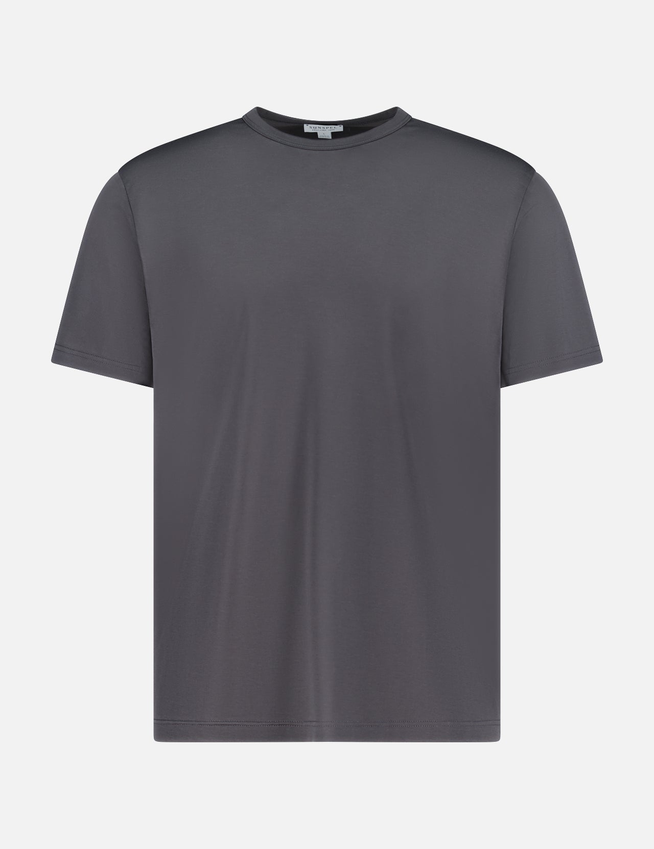 The SUNSPEL Short Sleeve Classic T-Shirt is a plain, dark gray crew neck, made in England and shown on a white background.