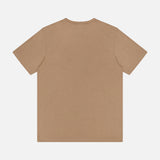 The SUNSPEL Short Sleeve Classic T-Shirt, crafted from beige cotton, is displayed flat on a white background with the back facing up. Made in England.