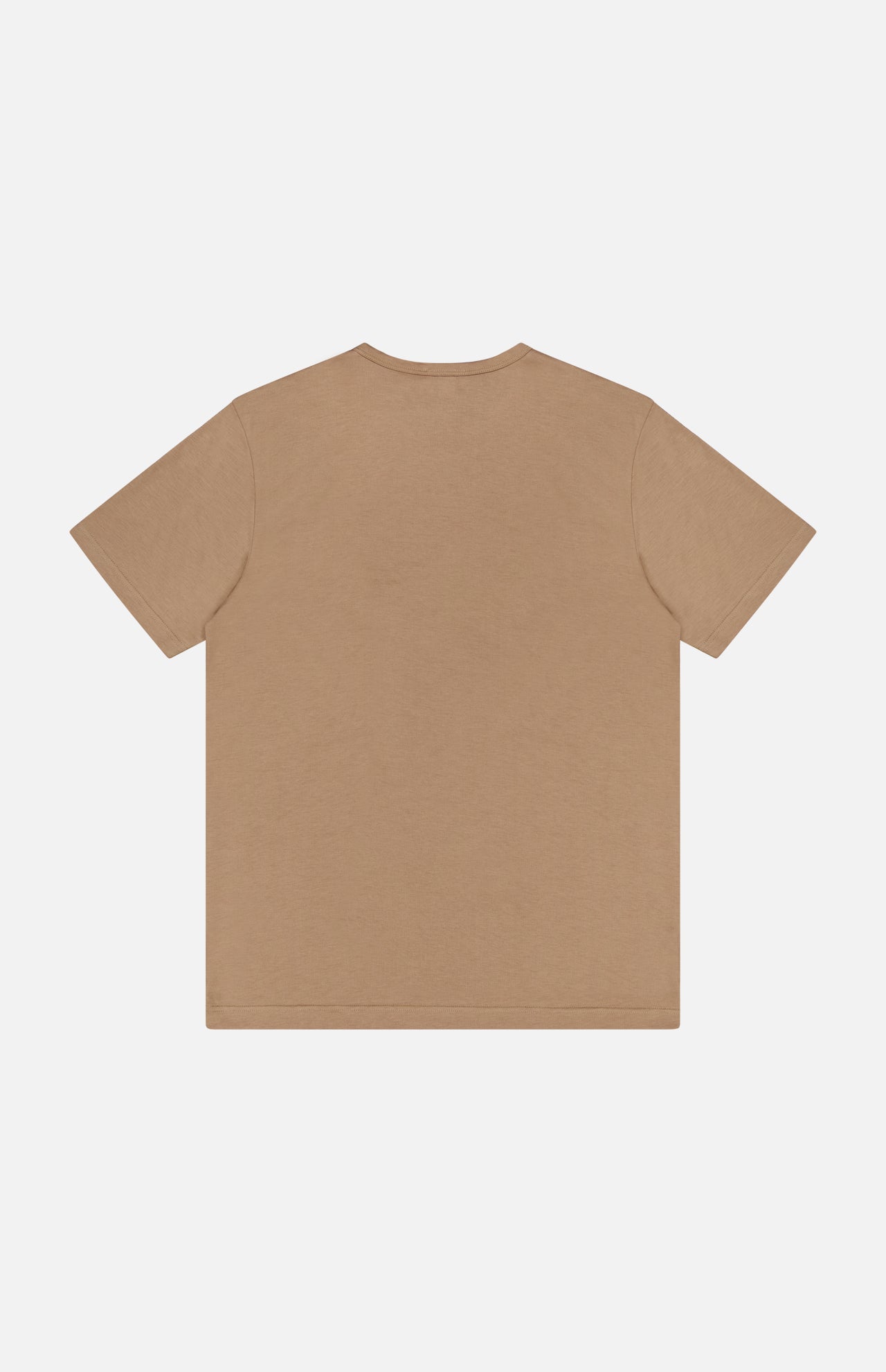 The SUNSPEL Short Sleeve Classic T-Shirt, crafted from beige cotton, is displayed flat on a white background with the back facing up. Made in England.