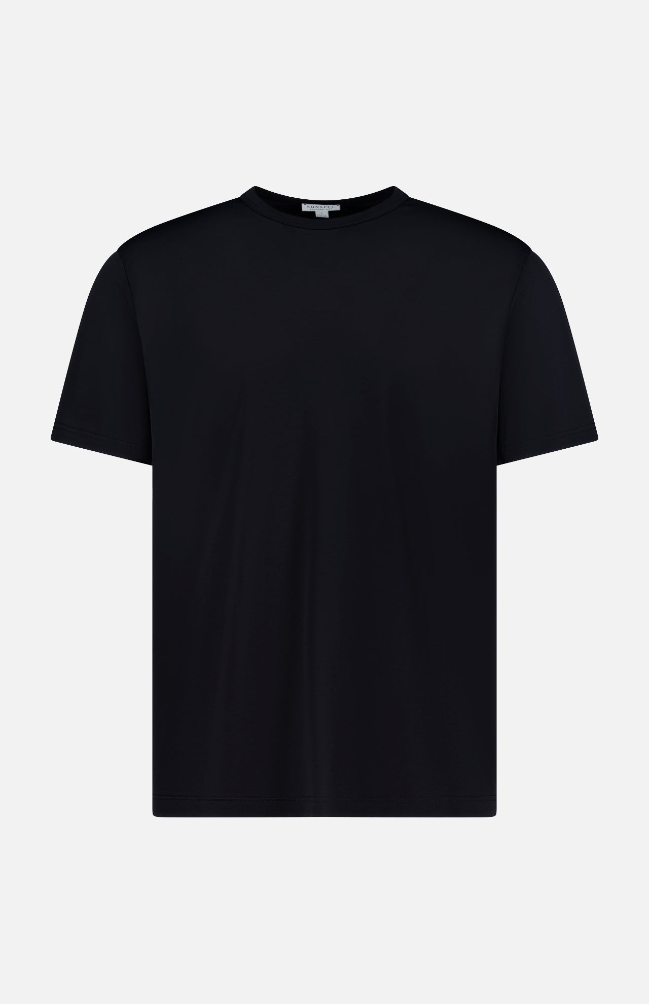 The SUNSPEL Short Sleeve Classic T-Shirt in black cotton, made in Portugal, is shown from the front against a white background.