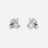 The SUZANNE KALAN 18KW Princess Diamond Cluster Stud Earrings feature five clear diamonds in varied shapes and sizes, artfully clustered together on 18k white gold studs, shown against a plain white background.