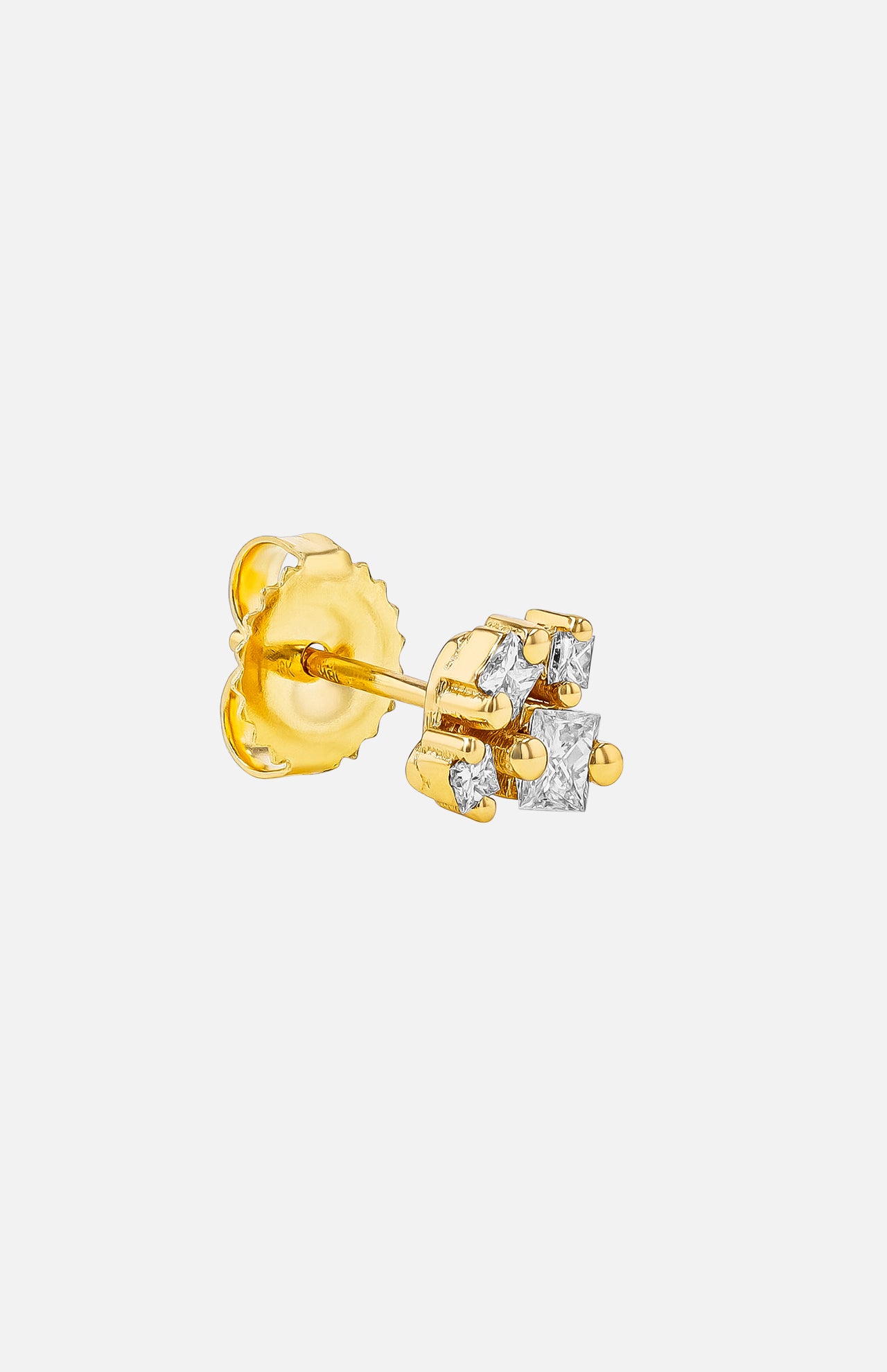 The SUZANNE KALAN 18KY Princess Diamond Cluster Stud Earring showcases a square cluster of princess-cut white diamonds, displayed against a plain white background.