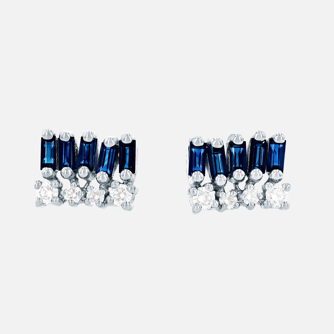 Dark Blue Sapphire Round White Diamond Earring (6976246120563)
