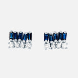 Dark Blue Sapphire Round White Diamond Earring (6976246120563)