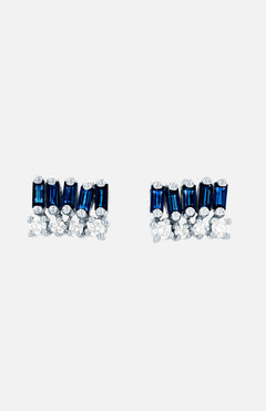 Dark Blue Sapphire Round White Diamond Earring (6976246120563)