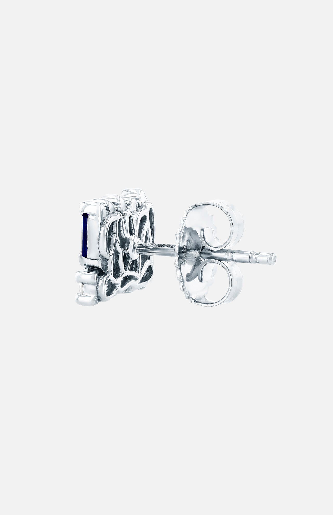 Dark Blue Sapphire Round White Diamond Earring (6976246120563)