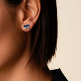 Dark Blue Sapphire Round White Diamond Earring (6976246120563)