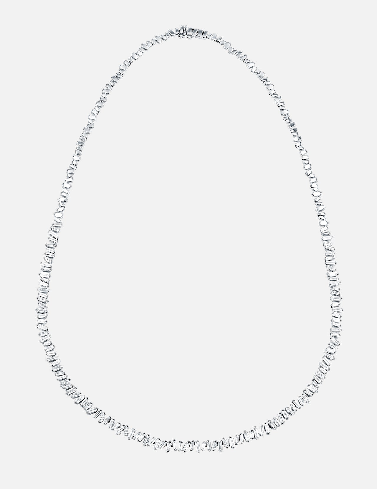 The New Classic Tennis Necklace by SUZANNE KALAN features delicate, oval-shaped links in white gold, beautifully displayed on a plain white background.
