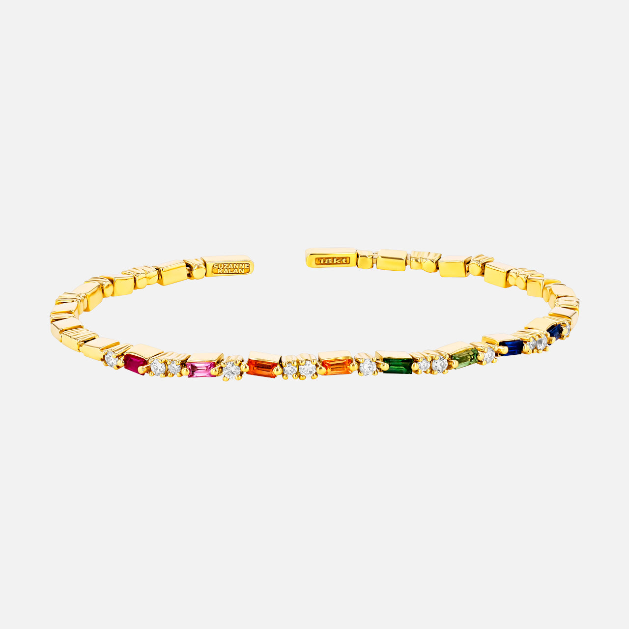 Rainbow Sapphire Baguette and Round White Diamond Uneven Bangle (6977015939187)