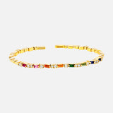 Rainbow Sapphire Baguette and Round White Diamond Uneven Bangle (6977015939187)