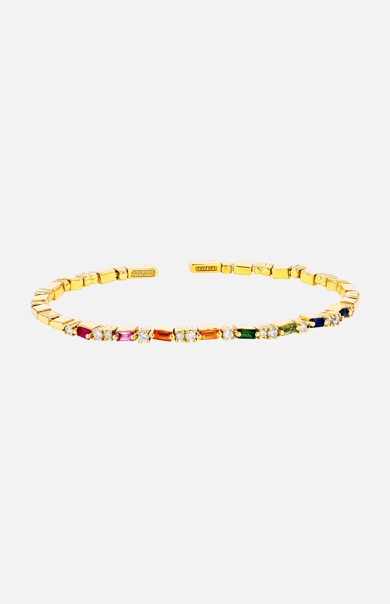 Rainbow Sapphire Baguette and Round White Diamond Uneven Bangle (6977015939187)