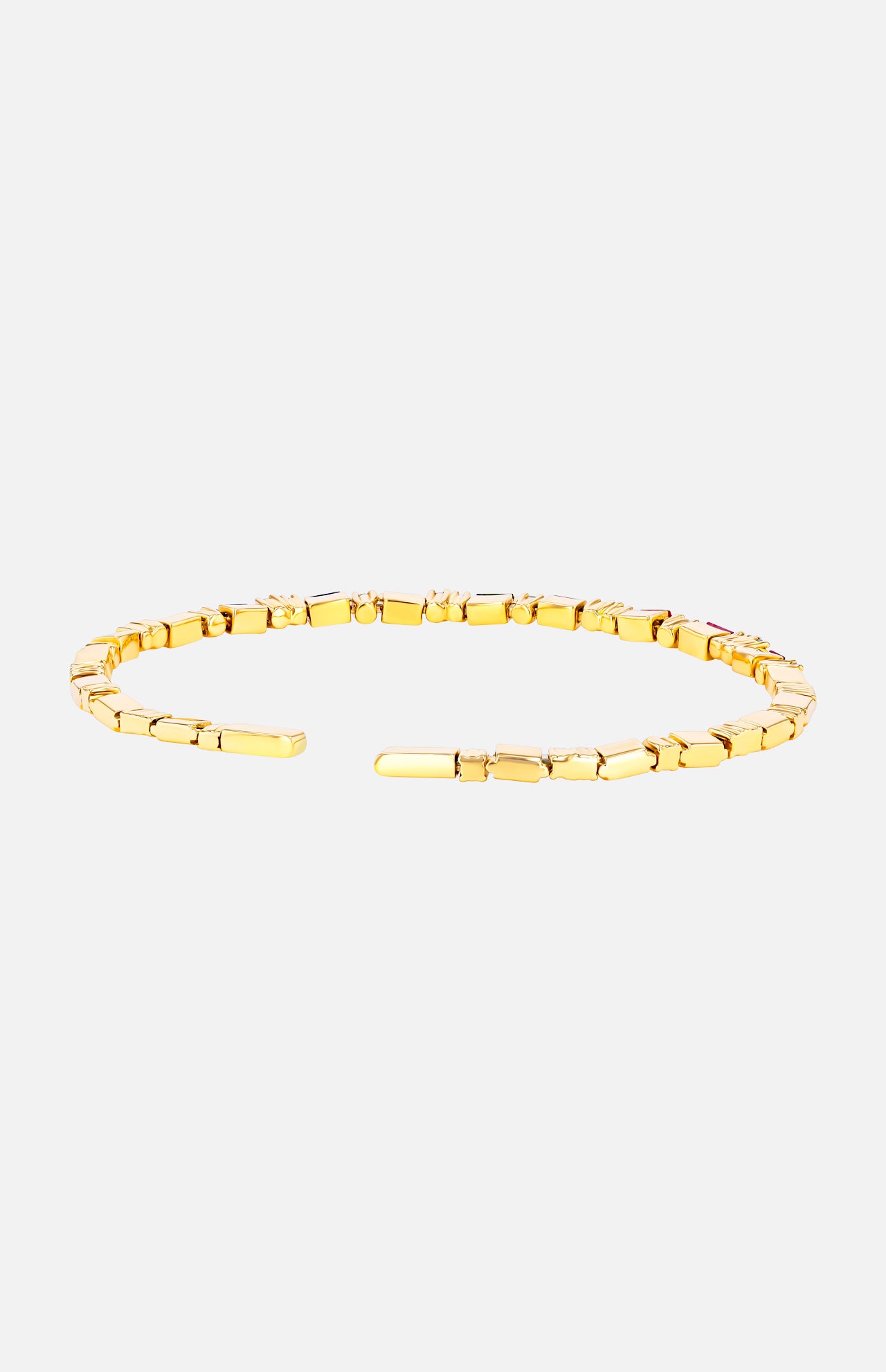 Rainbow Sapphire Baguette and Round White Diamond Uneven Bangle (6977015939187)