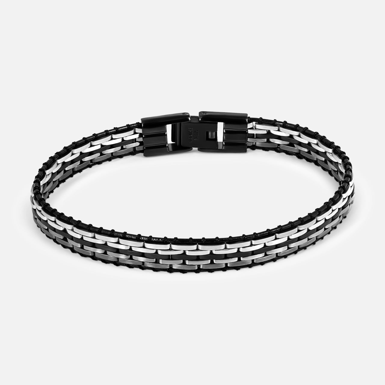 Tessellate Steel and Leather Bracelet (14657512898923)