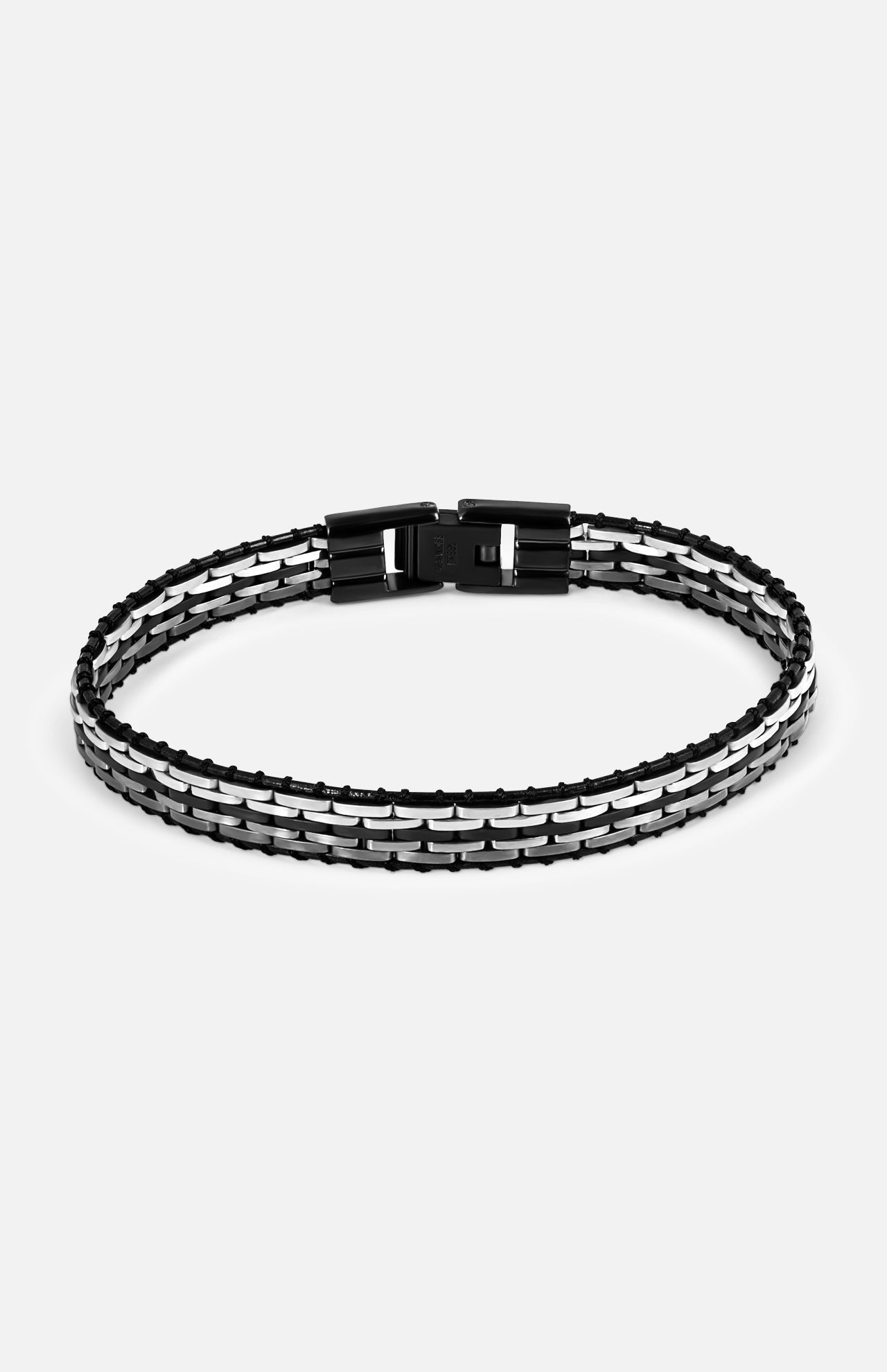 Tessellate Steel and Leather Bracelet (14657512898923)