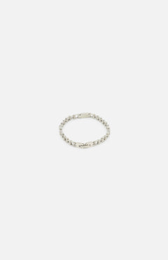 The TATEOSSIAN Bici Chain Bracelet features a sleek box link design in polished silver, displayed on a white background. This modern accessory exudes understated luxury and is ideal for elevating any style.
