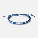 Tateossian Evil Eye Macrame Bracelet in blue and white with an adjustable sliding clasp.