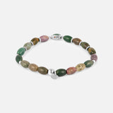 TATEOSSIAN Indian Jasper Viper Bracelet: features green, brown, and beige oval beads, a sterling silver clasp, and a round silver charm—luxuriously displayed on a plain white background.