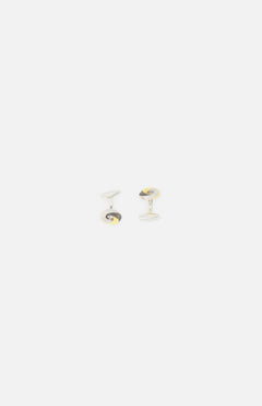 TATEOSSIAN Mobius Knot Cufflinks: round designer cufflinks with a two-tone gold and silver finish, shown on a white background.