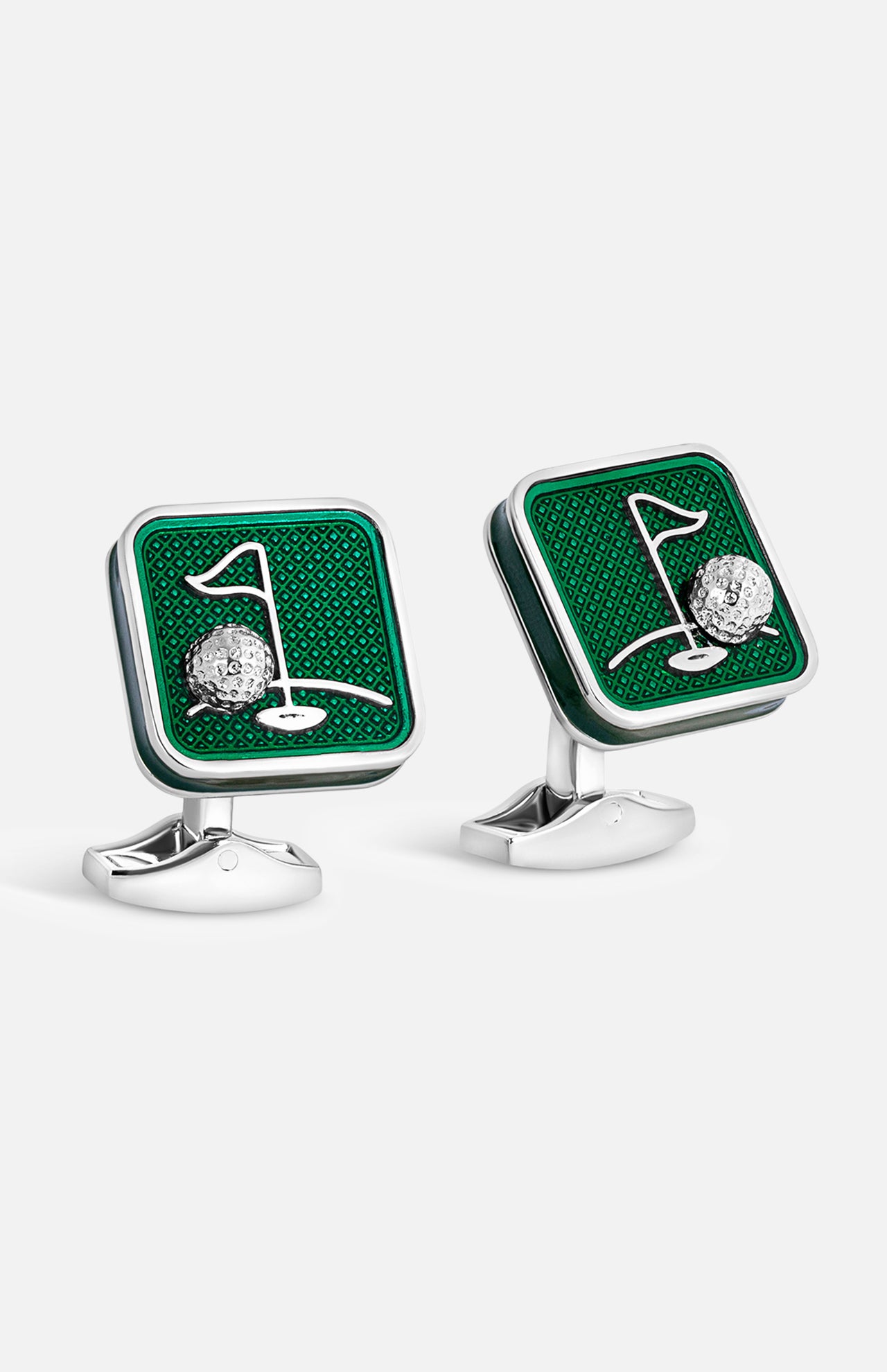 Sports Ice Golf Cufflinks in Palladium Plated w Green Enamel (14621259366763)