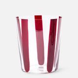 The CONRAN SHOP Nova Stripe Tumbler Set of 4 features clear crystal glasses with bold, evenly spaced red vertical stripes, shown against a light gray background.