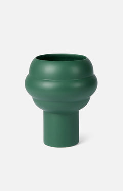 The Tree Vase Forest Green by THE CONRAN SHOP features a modern design with a wide, rounded middle and cylindrical base, shown on a plain light gray background.