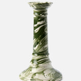 The Marbled Wardour Candlestick by THE CONRAN SHOP features a hand-marbled green and white glaze and a flared base, shown on a plain white background.