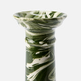 The Marbled Wardour Candlestick by THE CONRAN SHOP features a green and white hand-marbled glaze, a wide flared rim, and a glossy surface. Its plain white background highlights the swirling design.
