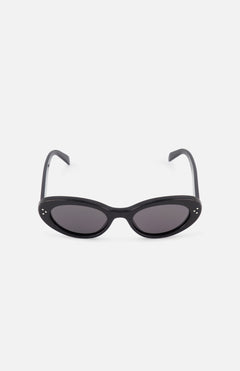 CELINE Cat Eye Grey Lens Black Sunglasses with thick acetate frames and small white dot accents by the hinges, shown against a plain white background.