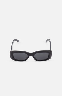 CELINE Rectangle Thick Temple Black Sunglasses with dark lenses and angled arms are shown against a plain white background, capturing the timeless elegance of luxury French fashion.