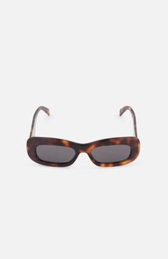 CELINE Thick Rectangle Tortoiseshell Brown Sunglasses with dark lenses, inspired by luxury French fashion, displayed facing forward on a white background.