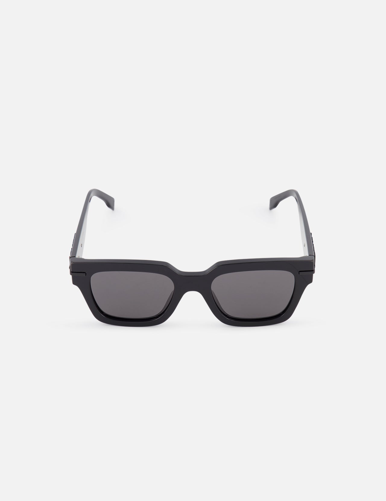 Front view of FENDI Square Big Logo Black Sunglasses in premium acetate, featuring dark lenses that evoke quiet luxury, set against a plain white background.