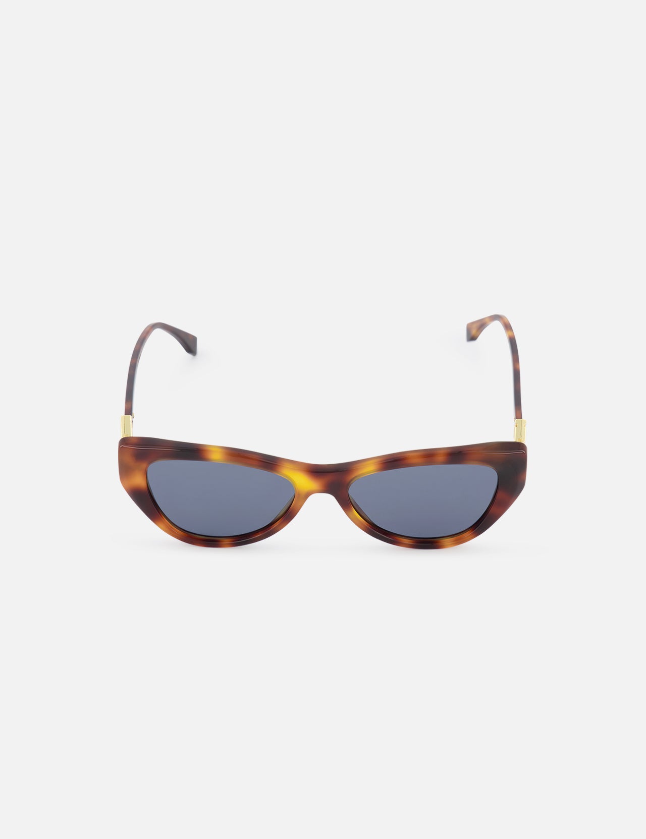 FENDI Cat Eye Tortoiseshell Brown Sunglasses feature a classic cat eye frame with dark lenses and slim, curved arms, shown on a white background for timeless designer-inspired style.