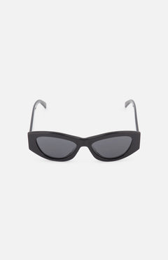 CELINE Celine Cat Eye Black Sunglasses, featuring a narrow cat-eye shape and dark tinted lenses inspired by luxury French fashion, are shown on a white background facing forward.