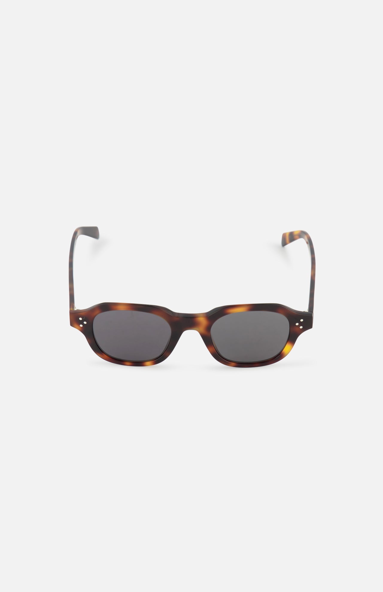 CELINE Round Brown Tortoiseshell Sunglasses with dark lenses, inspired by luxury French fashion, are displayed on a plain white background.