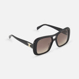 CELINE Celine Aviator Black Sunglasses featuring a black rectangular frame, brown gradient lenses, and gold accents on the arms, inspired by luxury French fashion, shown on a white background.