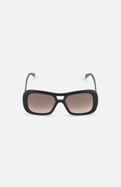 The CELINE Aviator Black Sunglasses feature a sleek rectangular design with brown gradient lenses, shown facing forward on a white background—a chic tribute to luxury French fashion.