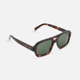 The CELINE Aviator Brown Tortoiseshell Sunglasses feature a rectangular frame and brown gradient lenses, angled on a white background to showcase classic luxury French fashion.