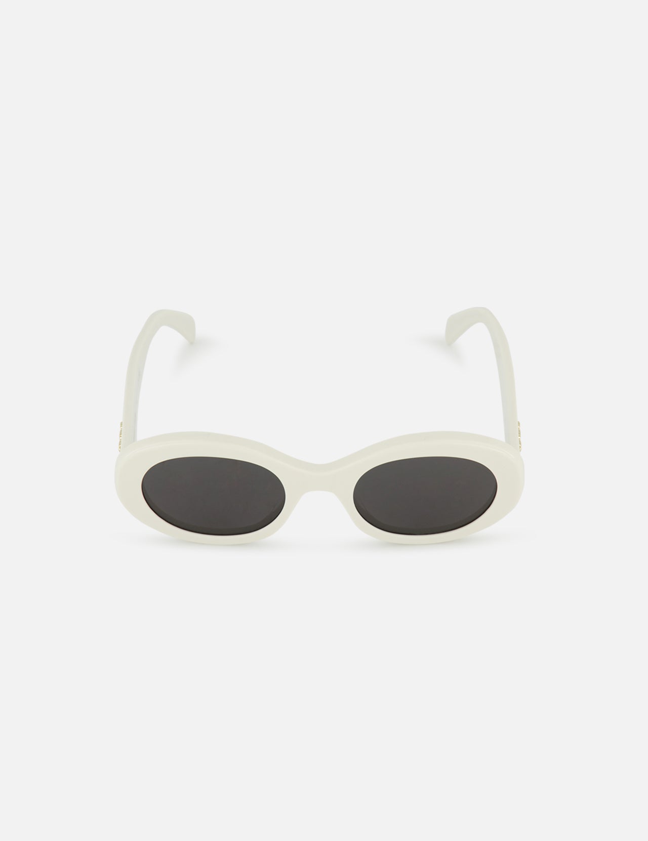The Celine White Oval Sunglasses by CELINE feature thick white frames and dark lenses, inspired by the iconic French brand, and are shown against a plain white background for a luxurious touch.
