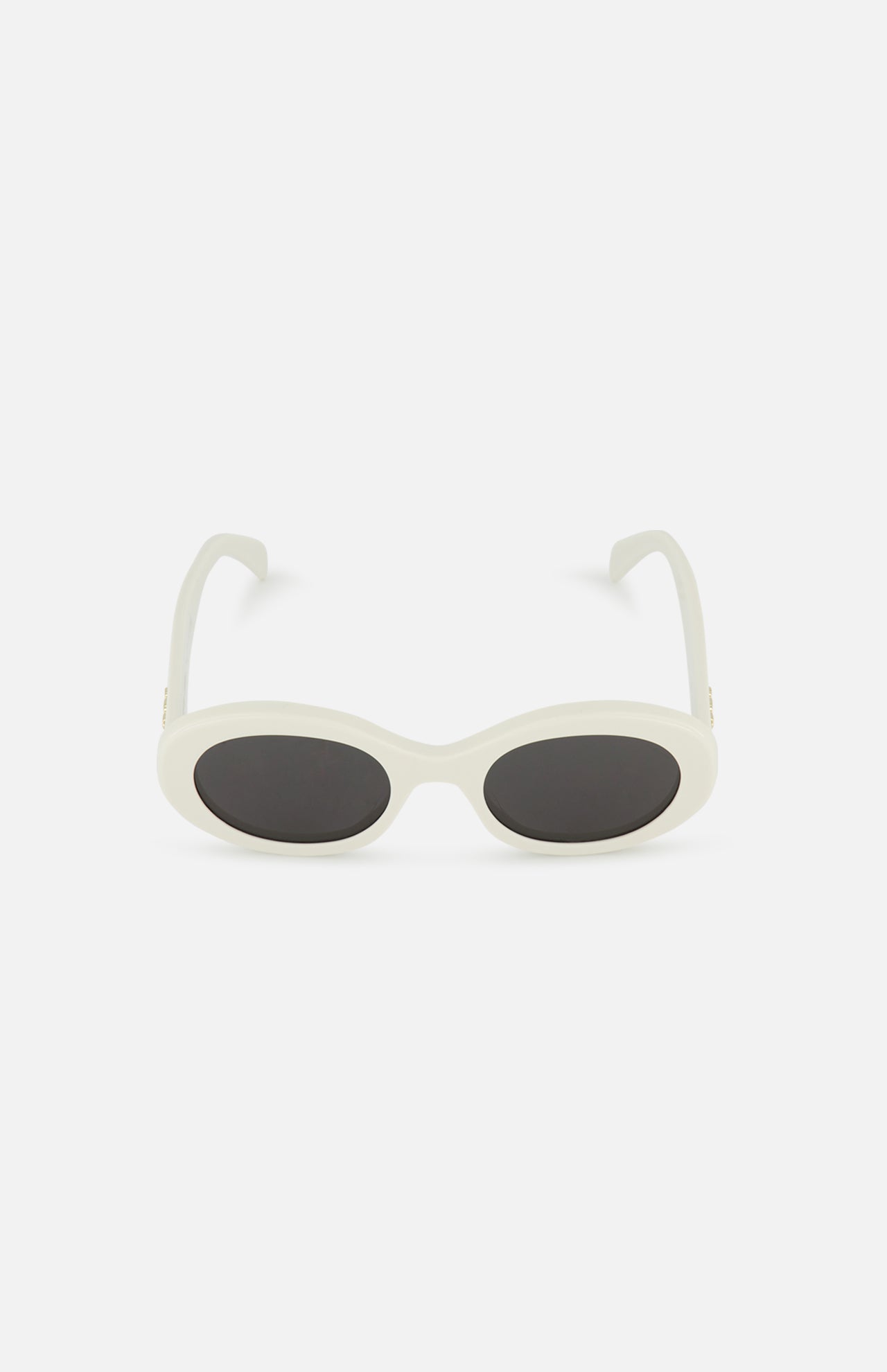 The Celine White Oval Sunglasses by CELINE feature thick white frames and dark lenses, inspired by the iconic French brand, and are shown against a plain white background for a luxurious touch.