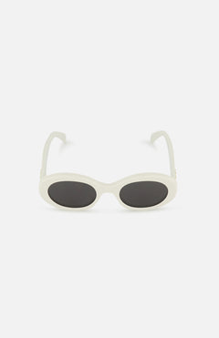 The Celine White Oval Sunglasses by CELINE feature thick white frames and dark lenses, inspired by the iconic French brand, and are shown against a plain white background for a luxurious touch.