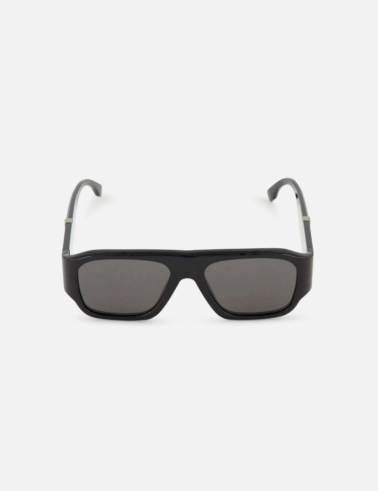Front view of Fendi Square Black Sunglasses by FENDI, featuring a black square frame and dark tinted lenses, set against a white background—ideal statement sunglasses for bold style.