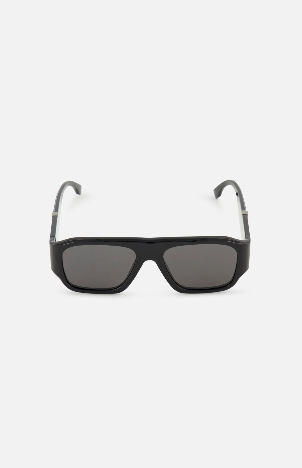 Front view of Fendi Square Black Sunglasses by FENDI, featuring a black square frame and dark tinted lenses, set against a white background—ideal statement sunglasses for bold style.