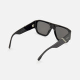 FENDI Square Black Sunglasses feature thick rectangular frames, dark lenses, and subtle Fendi branding on the temple. The gently curved arms display a gradient detail near the ends, all presented against a plain white background.