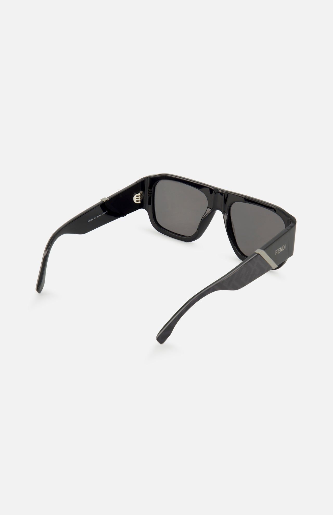 FENDI Square Black Sunglasses feature thick rectangular frames, dark lenses, and subtle Fendi branding on the temple. The gently curved arms display a gradient detail near the ends, all presented against a plain white background.