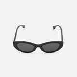 The Fendi Cat Eye Black Sunglasses by FENDI feature a designer black cat-eye frame with dark lenses, showcased against a plain white background.