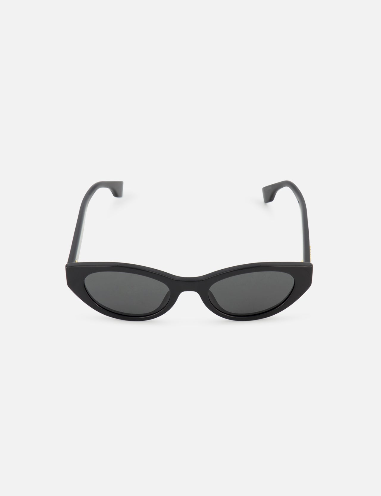 The Fendi Cat Eye Black Sunglasses by FENDI feature a designer black cat-eye frame with dark lenses, showcased against a plain white background.