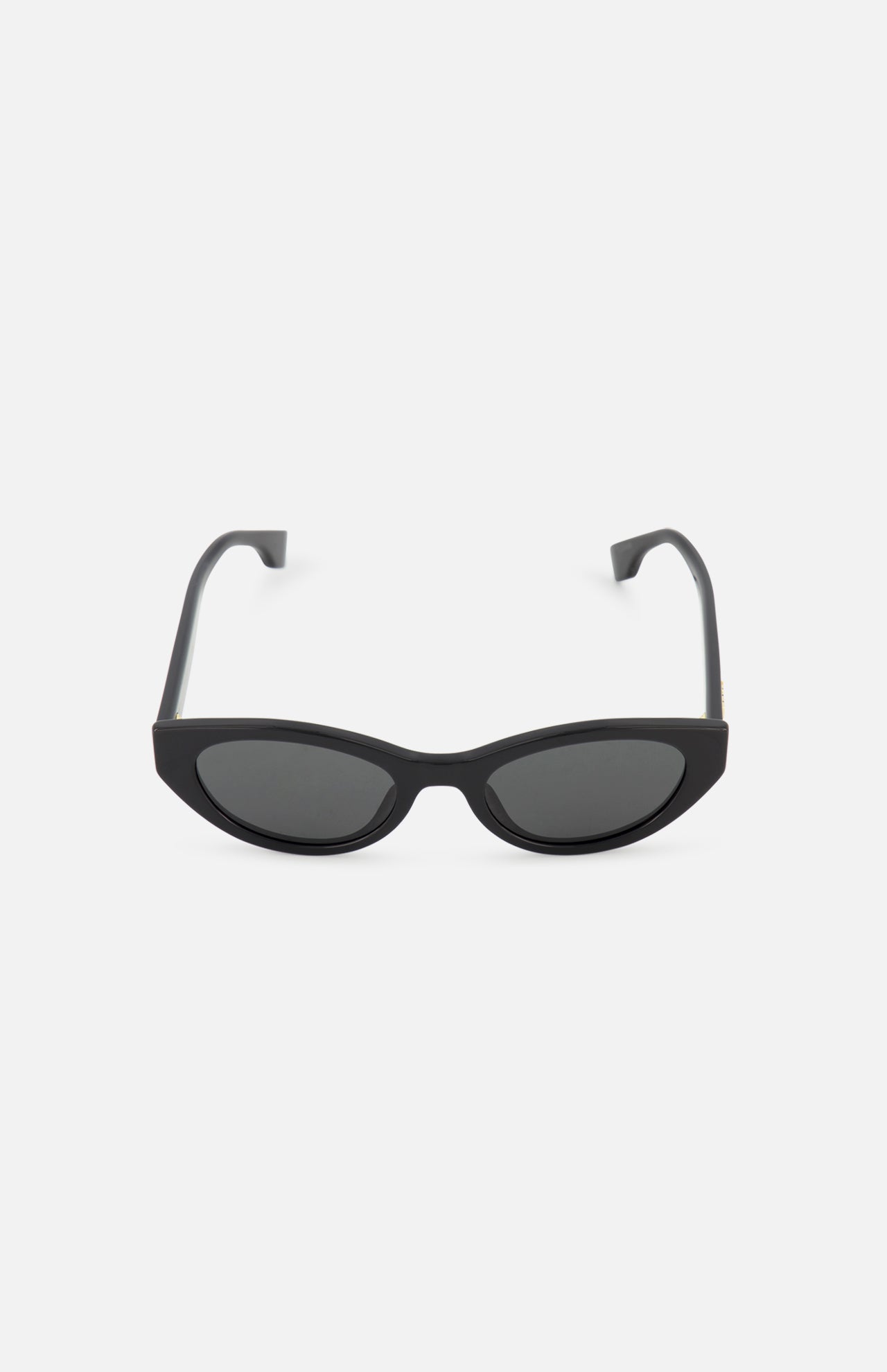 The Fendi Cat Eye Black Sunglasses by FENDI feature a designer black cat-eye frame with dark lenses, showcased against a plain white background.