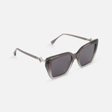 The Fendi Square Grey Sunglasses by FENDI feature thick, translucent grey square frames, slim matching arms, dark-tinted lenses, and a signature FF diamonds hinge logo—shown on a white background.