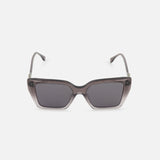 Front view of Fendi Square Grey Sunglasses by FENDI, featuring dark square frames with a glossy finish, black-tinted lenses, and the signature FF diamonds hinge logo, displayed on a plain white background.