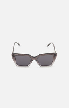 Front view of Fendi Square Grey Sunglasses by FENDI, featuring dark square frames with a glossy finish, black-tinted lenses, and the signature FF diamonds hinge logo, displayed on a plain white background.